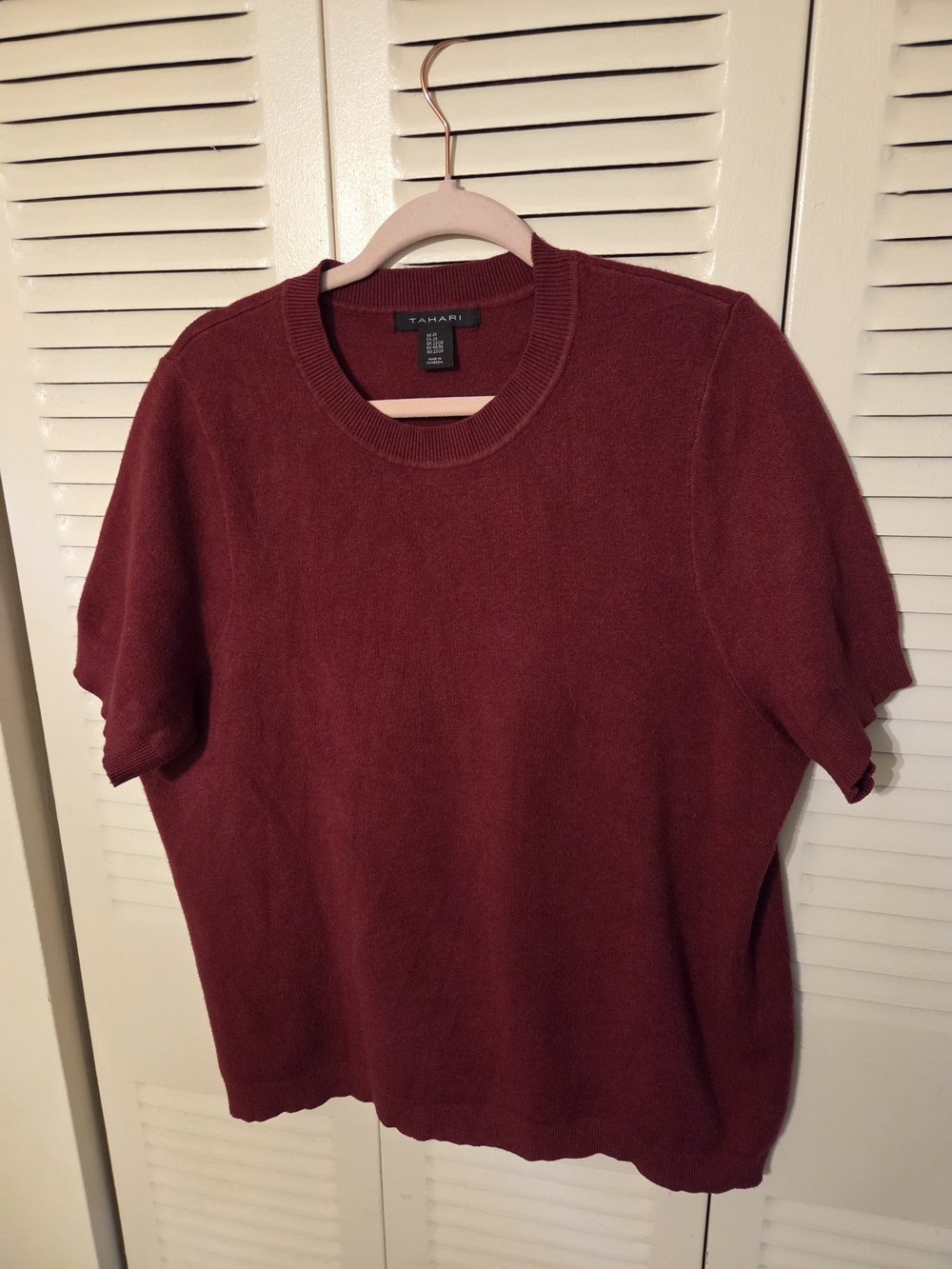 Tahari Women's Crewneck Short-Sleeve Sweater - Wine